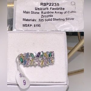 Rainbow Array of Cubic Zirconia on .925 Solid Sterling Silver.